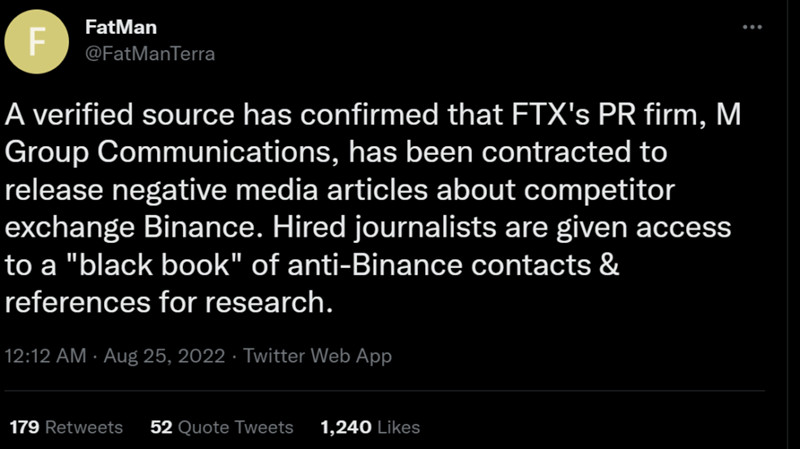公链Terra研究员爆料FTX聘用公关抹黑币安！M Group出面否认-第2张图片-币安app下载
