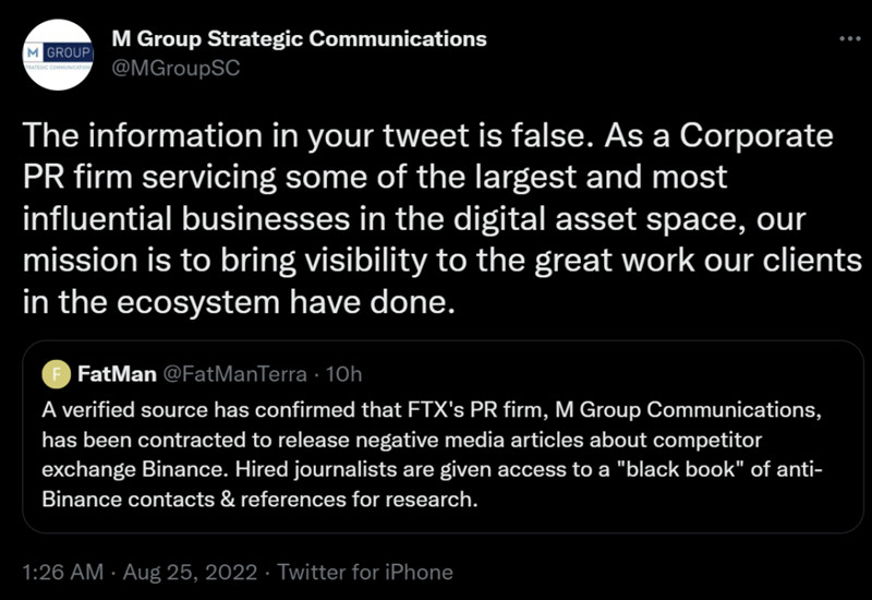 公链Terra研究员爆料FTX聘用公关抹黑币安！M Group出面否认-第4张图片-币安app下载