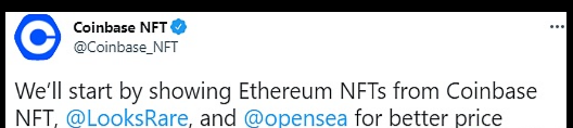 Coinbase NFT市场已聚合OpenSea和L