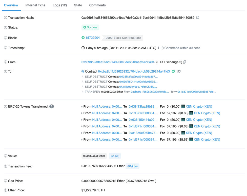 黑客利用FTX免费提币！0成本铸XEN Crypto1.7万次 损失超81ETH-第2张图片-币安app下载