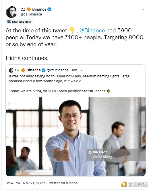 赵长鹏：binance计划到年底将员工扩充至8000人-第1张图片-binanceapp官网下载下载